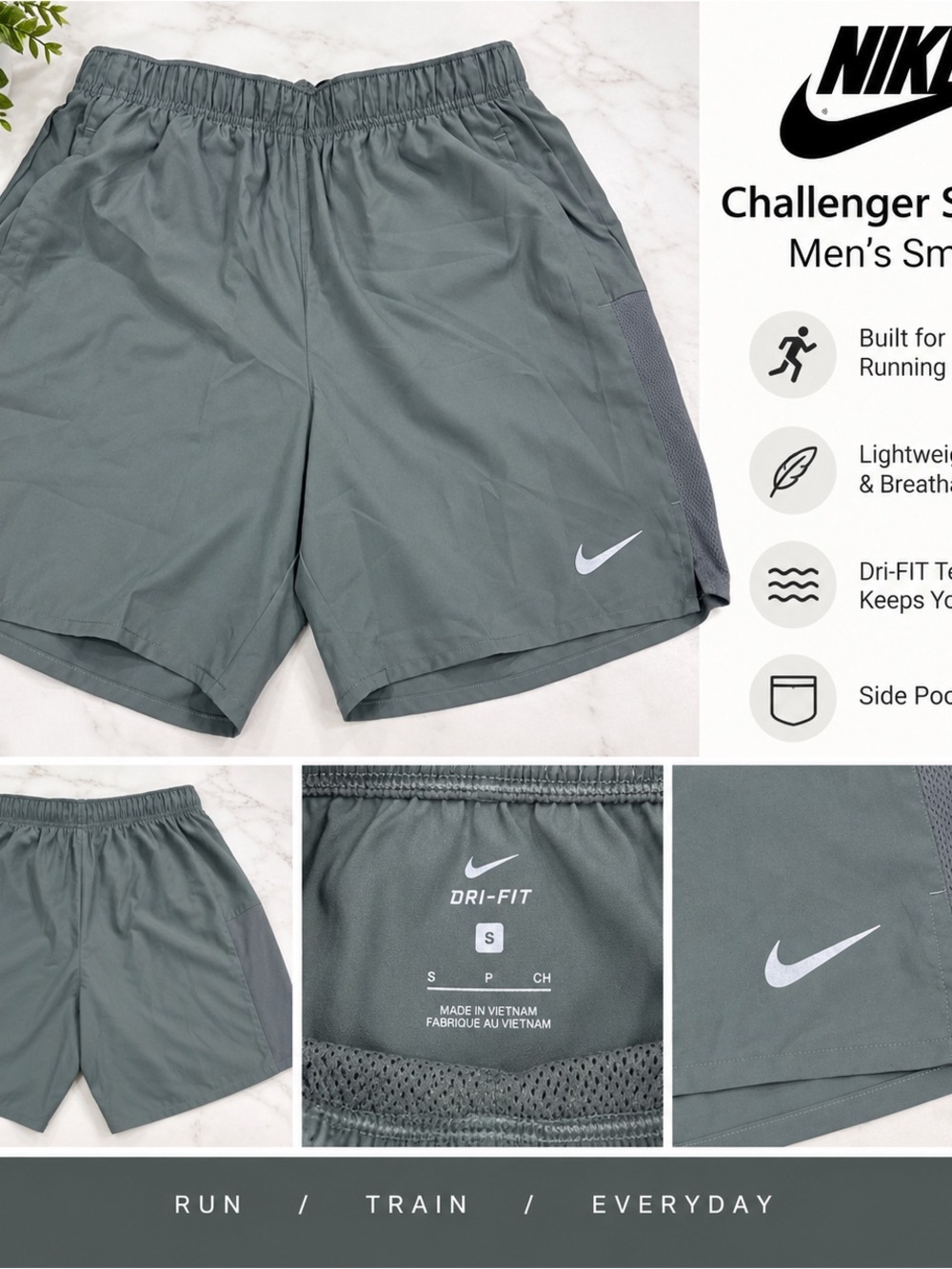 Nike Men’s Gray Dri-FIT Challenger Running Shorts small